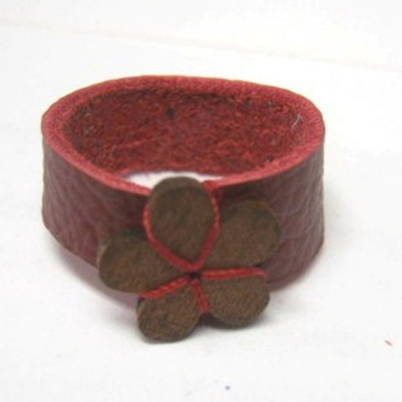 AWoodenHeart Jewelry - Hand sewn Red Leather Hippie Ring